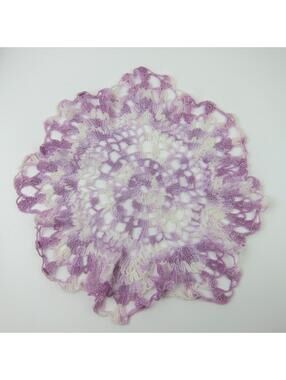 Vintage Hand Crochet Doily Purple White 9" Scalloped Edge Flower Shabby Cottage